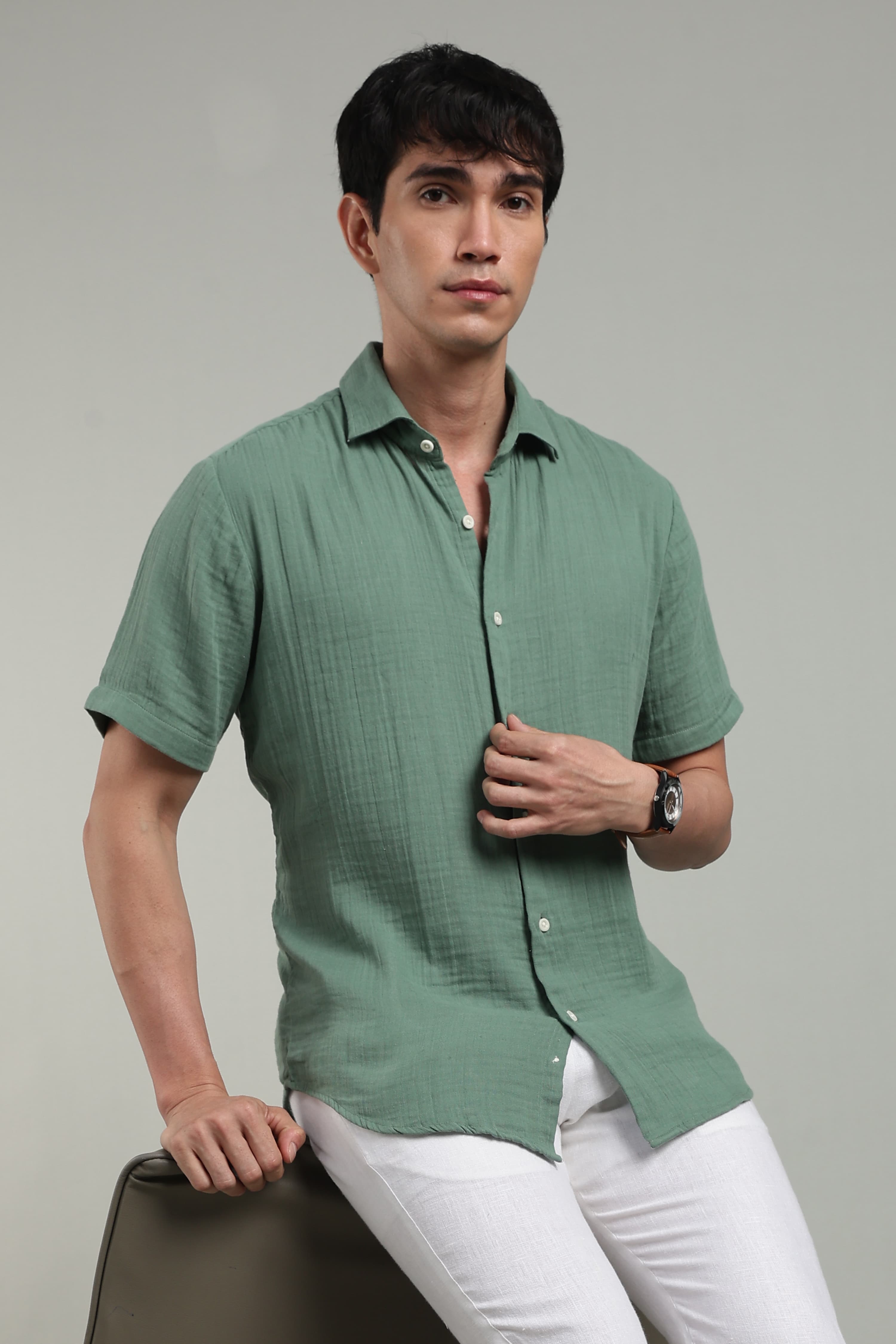 Moss Cotton Gauze Shirt – Ultra Lightweight Crinkle Summer Shirt 3