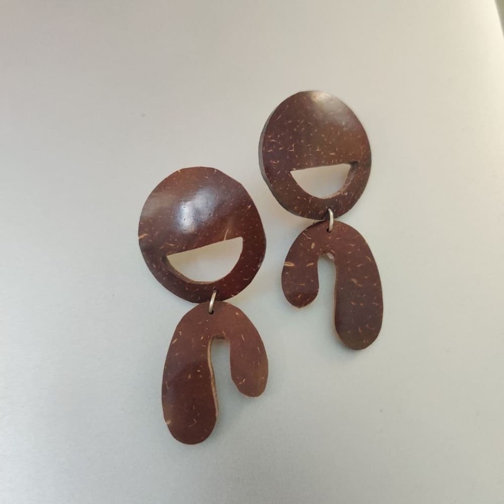 Coconut Shell Drop Earrings (4.5 cm) – Handmade Boho Earrings with Brass Hook