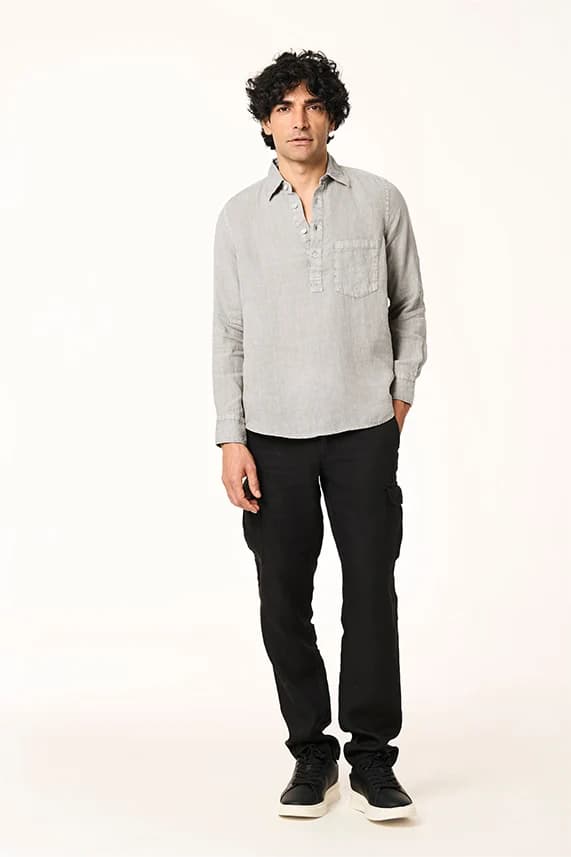 Men's 100% Linen Rico Popover Shirt – Smart Fit | Charcoal