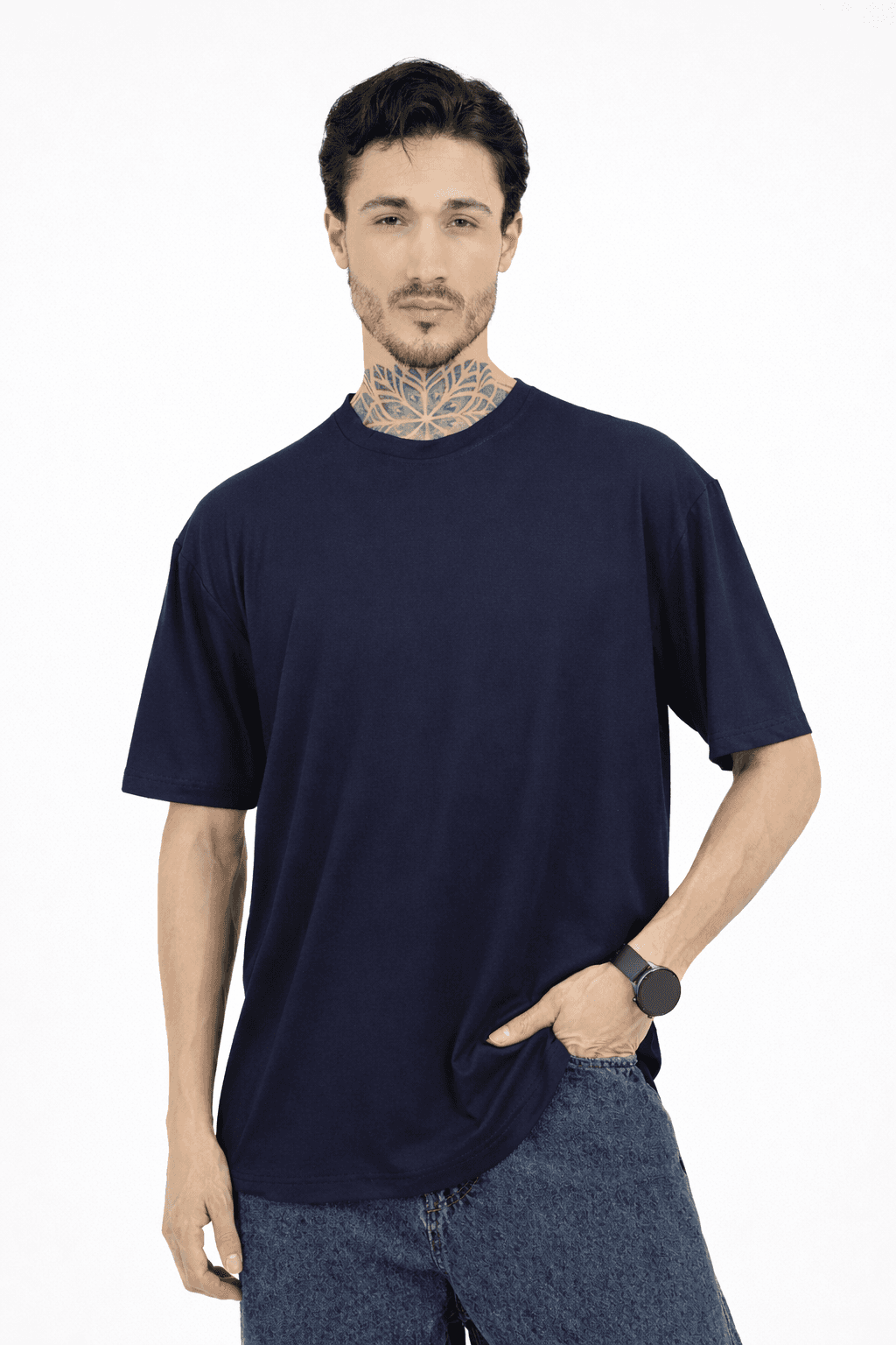 Men Oversized Plain Bamboo T-Shirt – Soft, Breathable & Sustainable | Navy