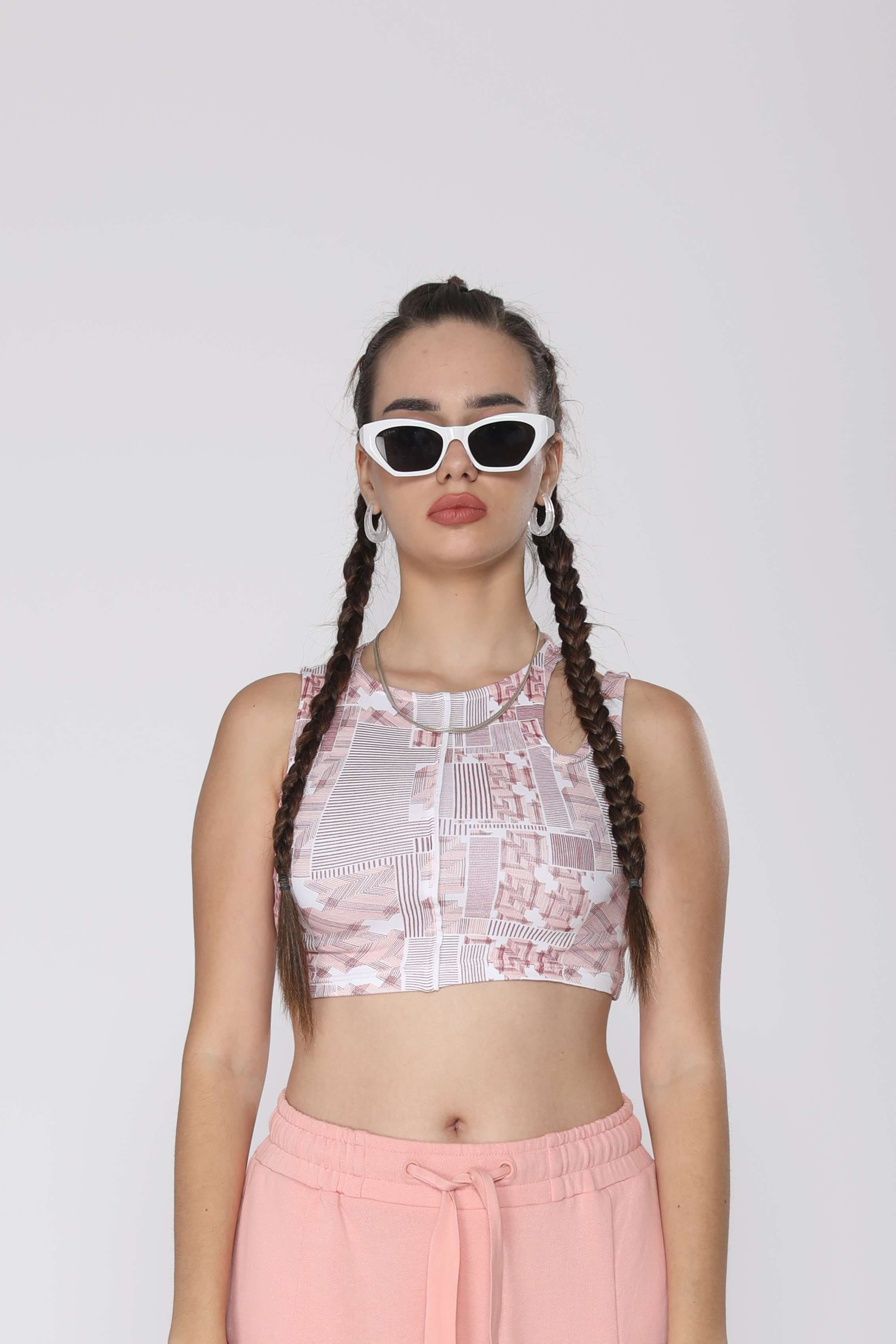 Women's Cut out cropped Top - Microchip - Bright White