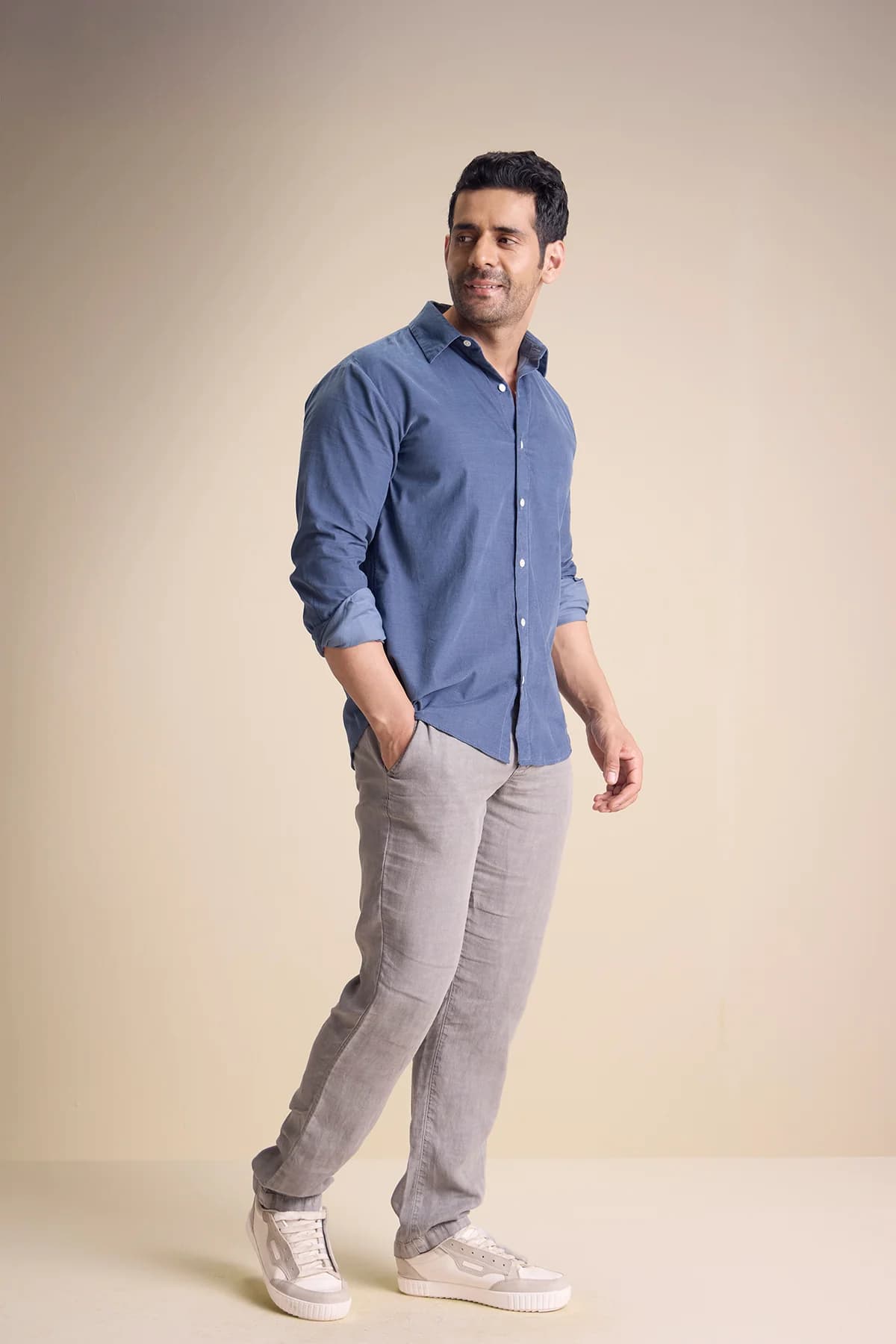 Men's 100% Organic Cotton Silva Long Sleeve Town Collar Shirt | Vintage Blue
