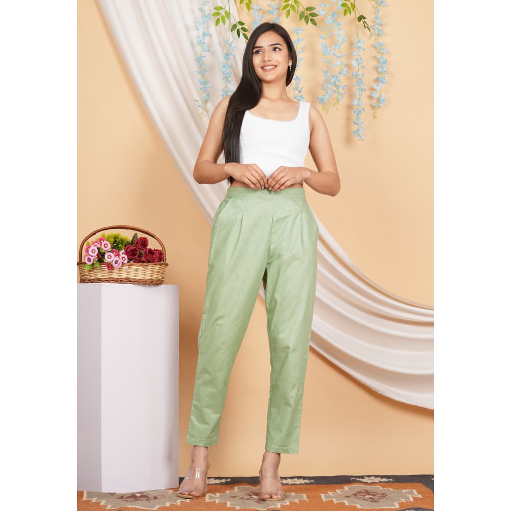 Women Linen Cotton Palazzo Pants | Breathable Lightweight & Everyday Comfort | Green