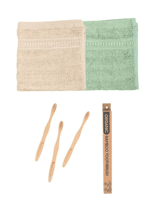 Bamboo Face Towel & Bamboo Toothbrush Set | Pack of 2 | Eco-Friendly Personal Care Essentials