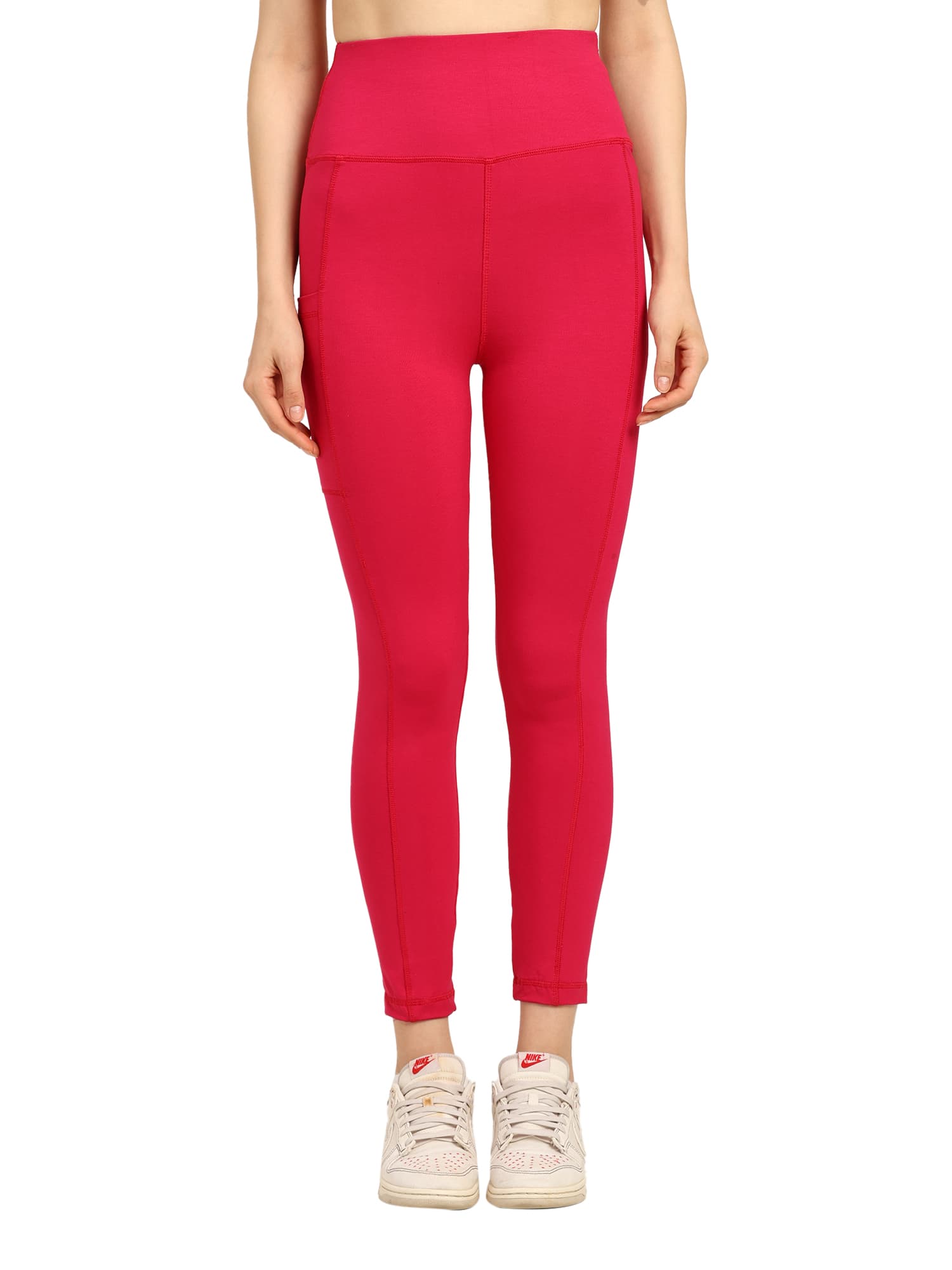 High-Waist Bamboo Yoga Pants with Side Pocket - Fushcia