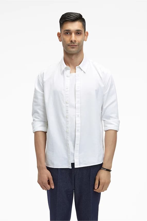 Men's 100% Organic Khadi Oxford Cotton Zouk Zip-up Window Shirt – Resort Fit | White