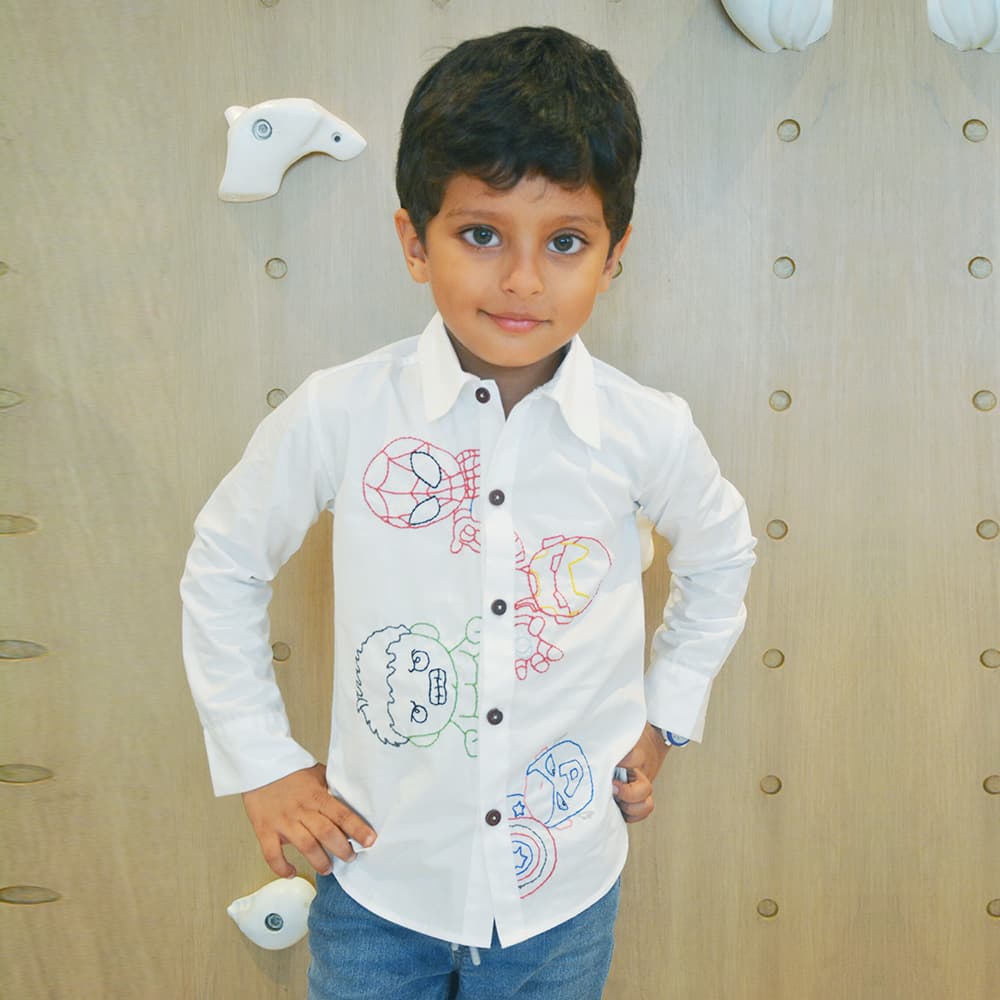 Superheroes Icons Embroidered Shirt - White