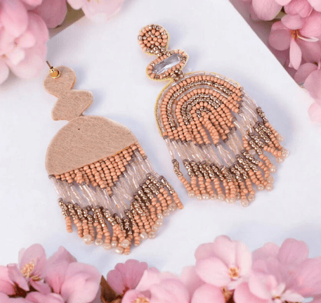 Women's Boho Beaded Dangle Earrings | Chic Statement Jewelry | Peach & Gold