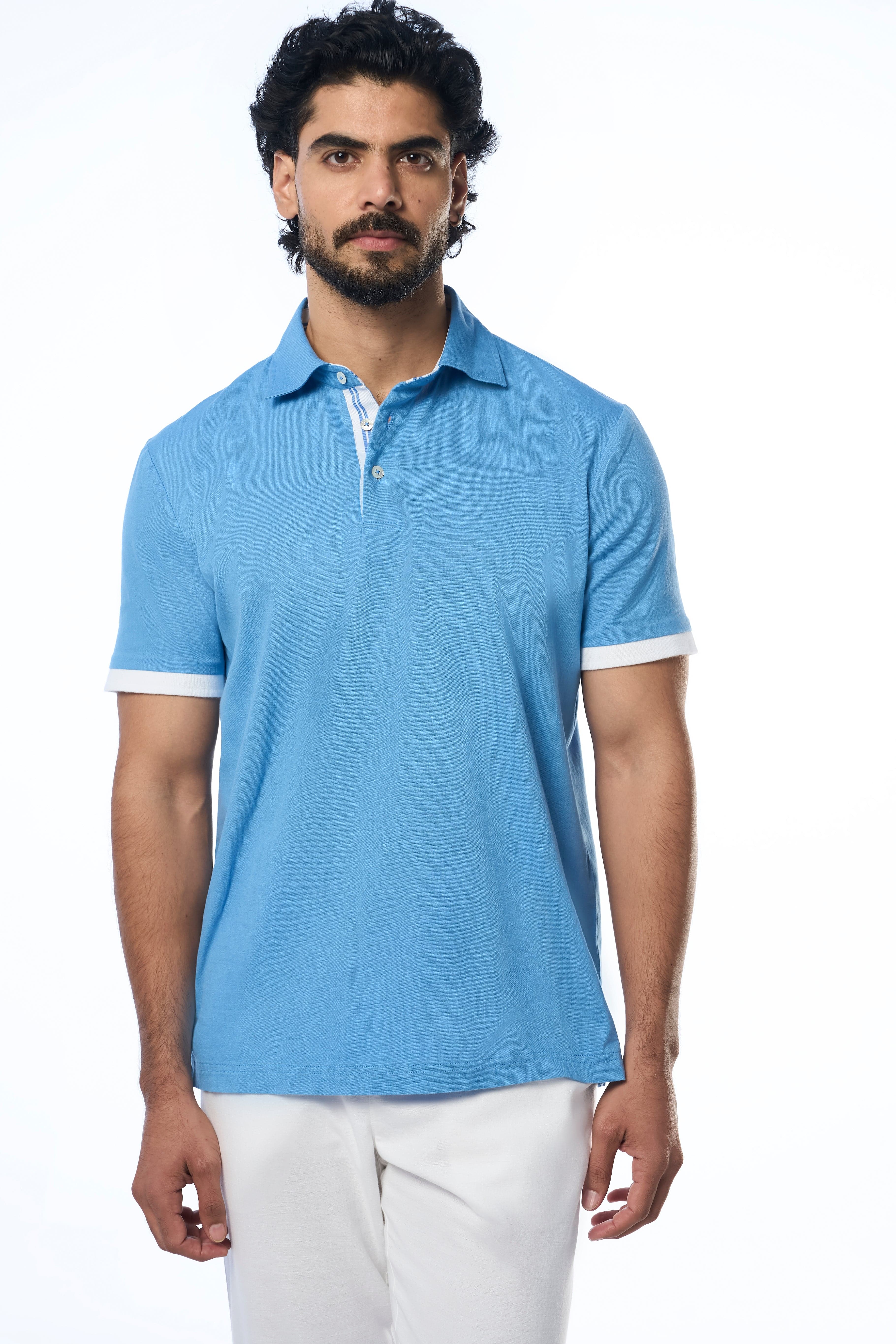 Men's 100% Khadi Cotton Roger Khadi Club Polo Tee – Smart Fit | Athena Blue