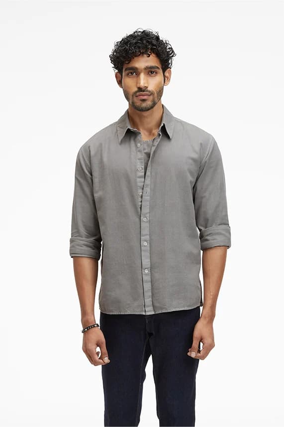 Men's 100% Organic Khadi Oxford Cotton Zouk Zip-up Window Shirt – Resort Fit | Charcoal
