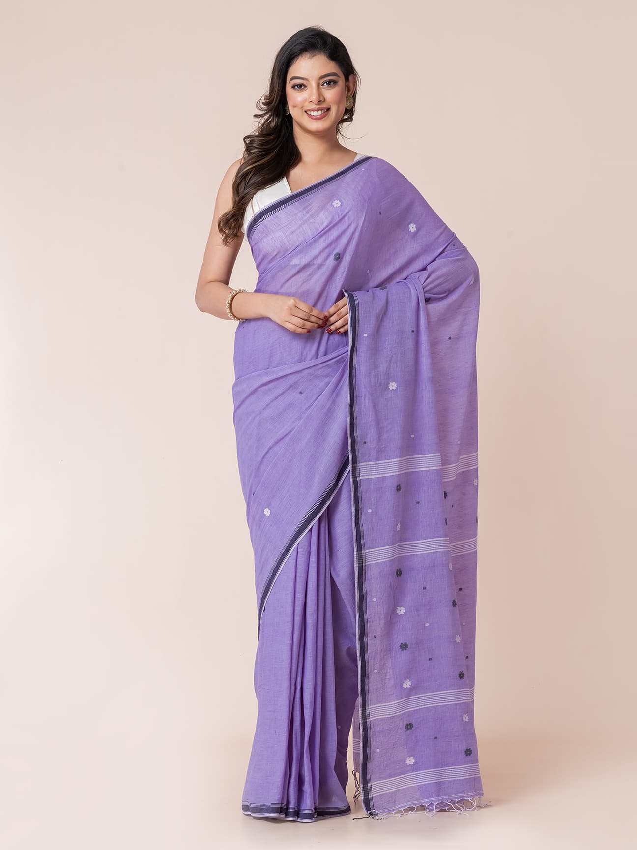  Women’s Saree – Organic cotton with jamdani motifs II Lavender