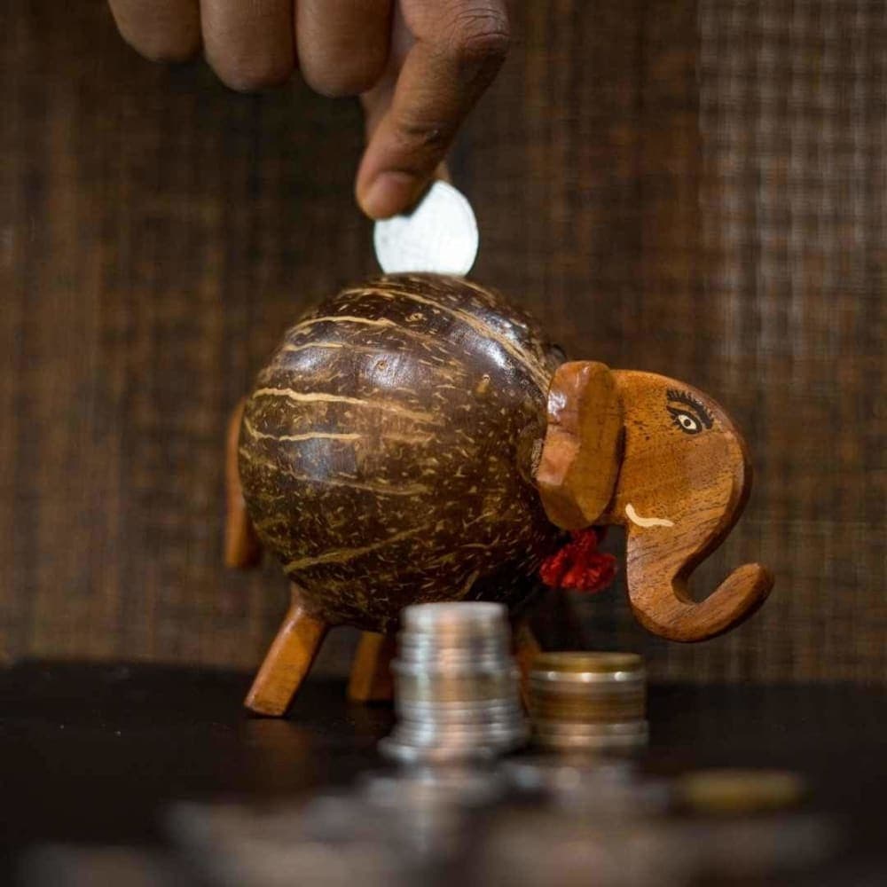 Coconut Shell Golu Gullak (Elephant Design) – Handmade Piggy Bank
