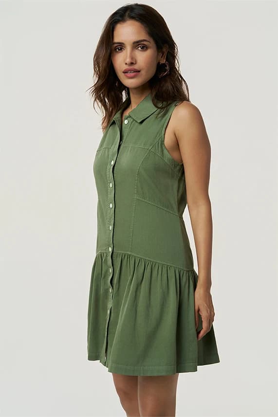 Women's 100% Organic Khadi Cotton Reese Khadi Safari Dress – Slim Fit | Cactus