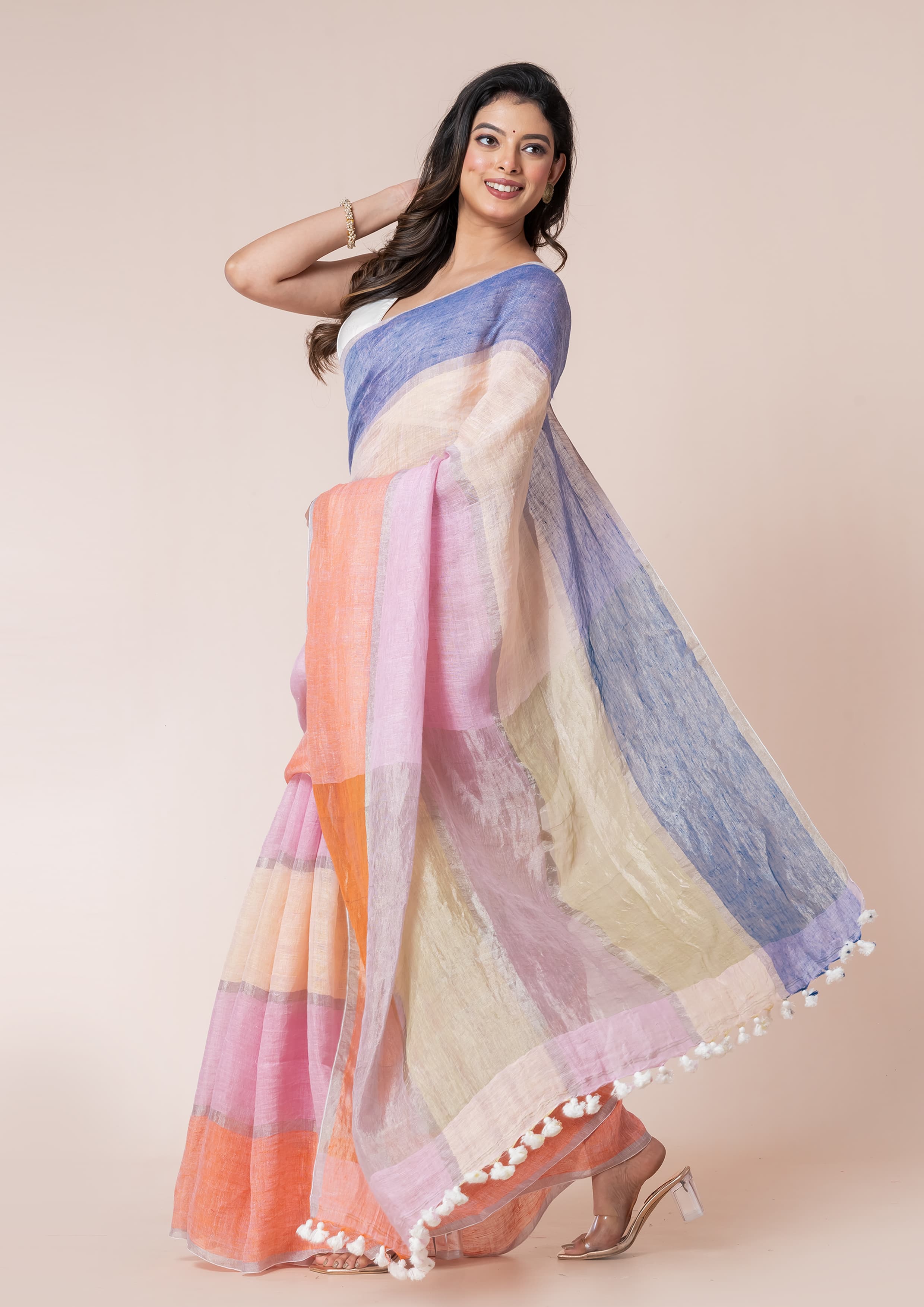 Women’s Pure Linen Multicolor Saree 3