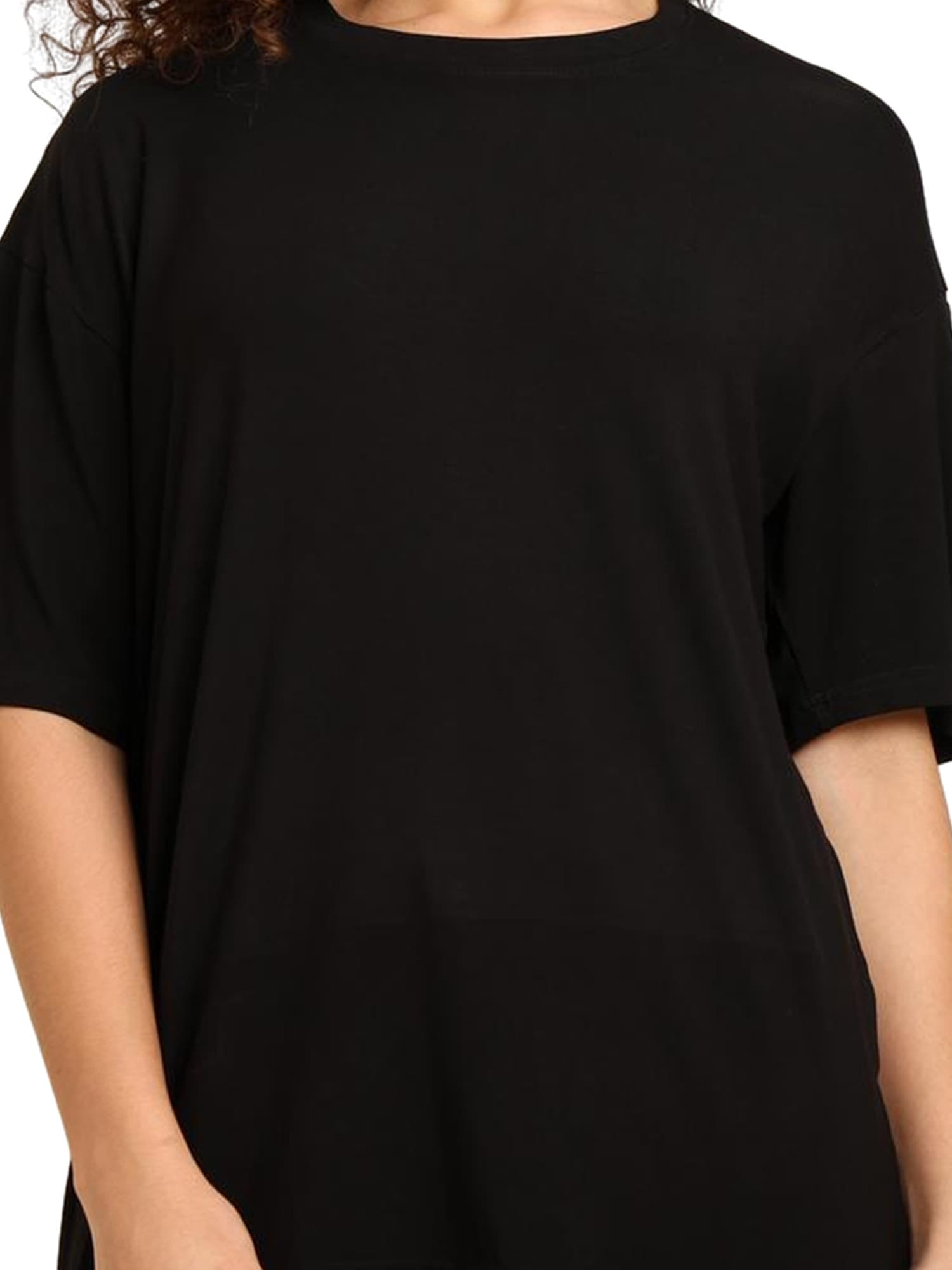 Women Oversized Bamboo Plain T-Shirt – Soft, Breathable & Sustainable Fit | Black 2