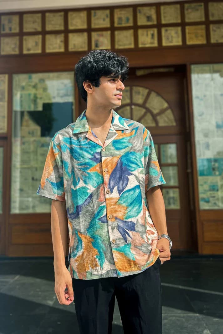Varkala Printed Chanderi Viscose Shirt - Lightweight Breathable Summer Vacation & Resort Wear