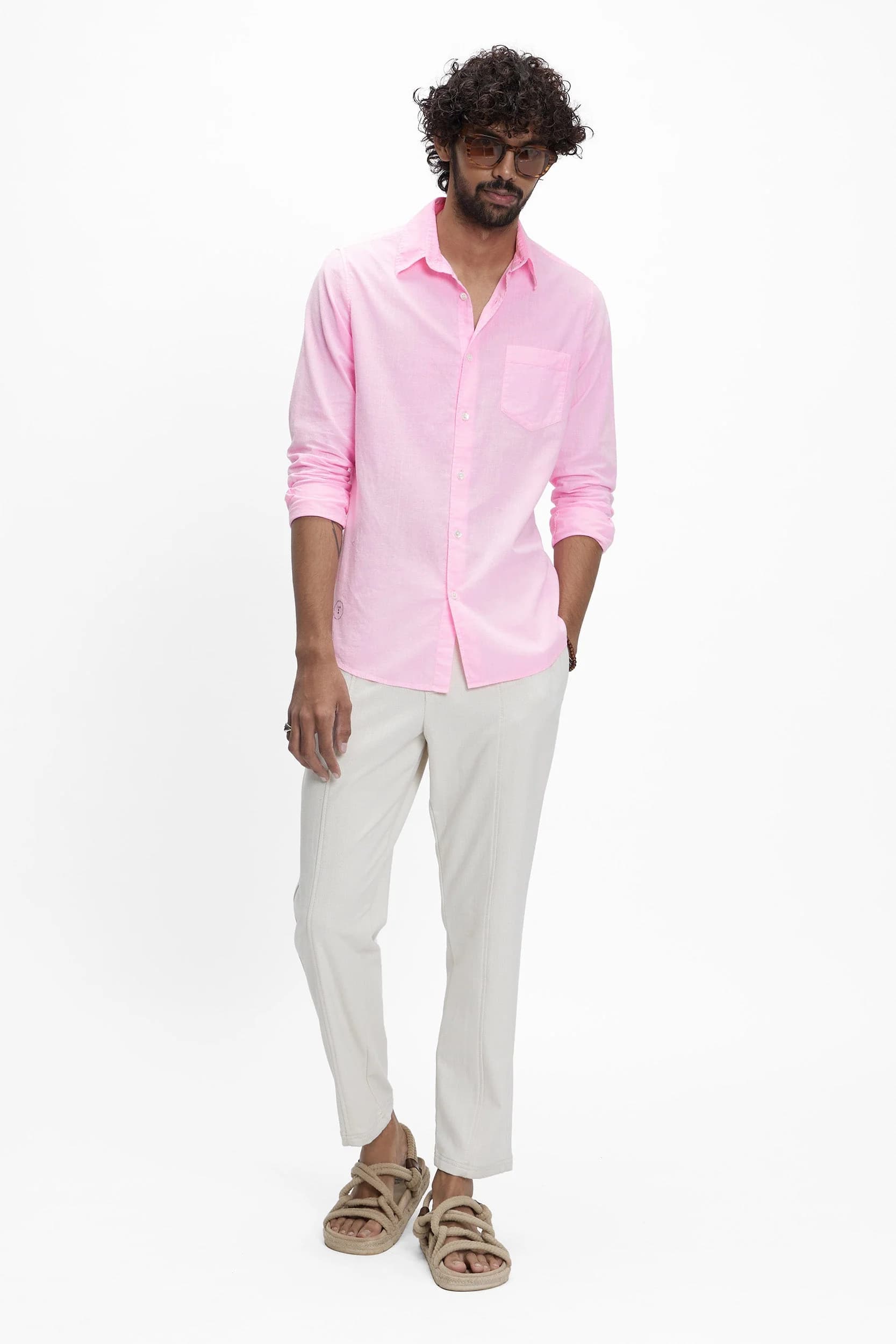 Men's 100% Organic Khadi Cotton Titan Casual Soft Collar Shirt – Smart Fit | Aurora Pink