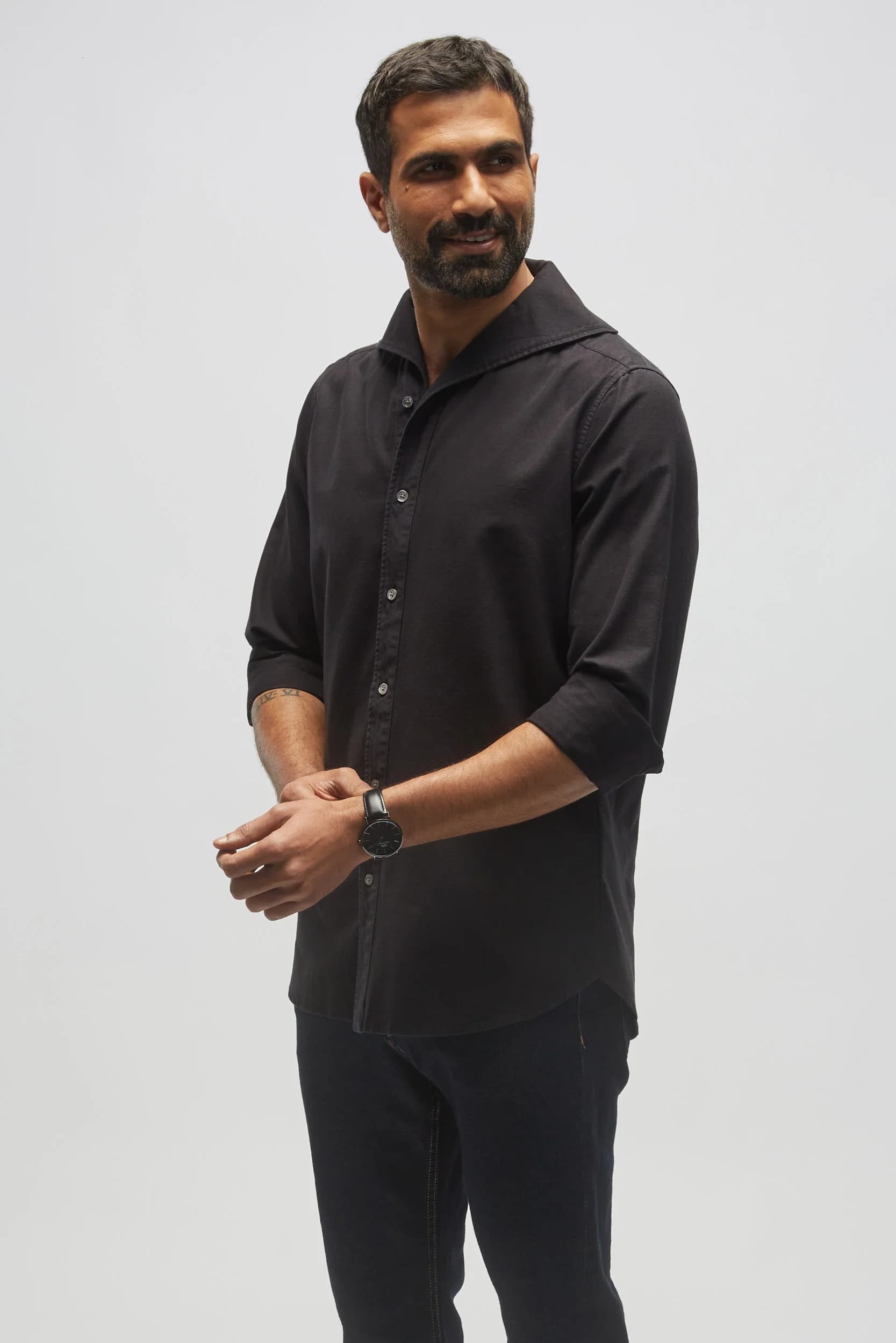 Men's 100% Organic Khadi Cotton Saige One Piece Collar Shirt – Smart Fit | Black