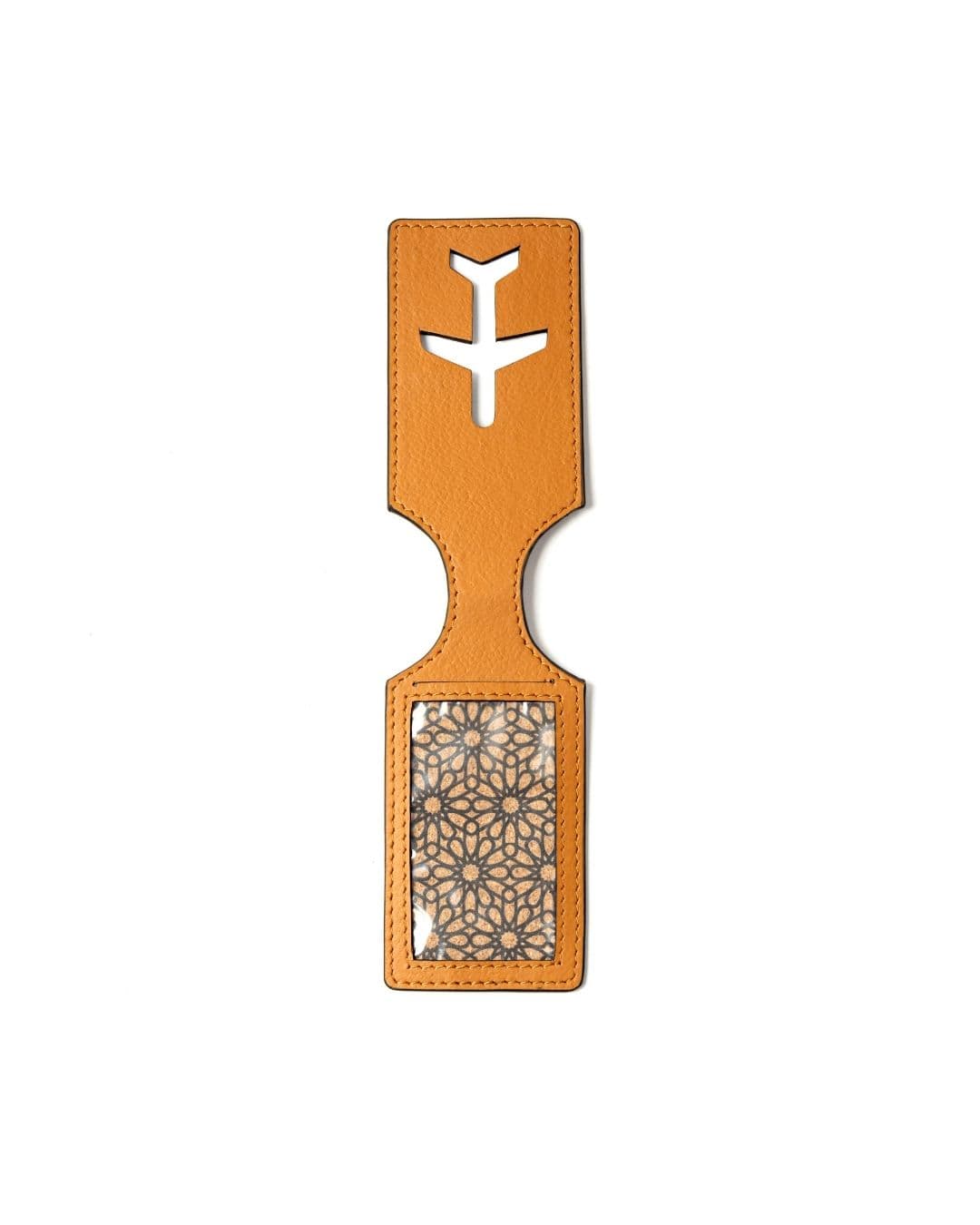 Travel Tag | Plant Leather & Printed Cork | Aeroplane Cutout (Caramel)