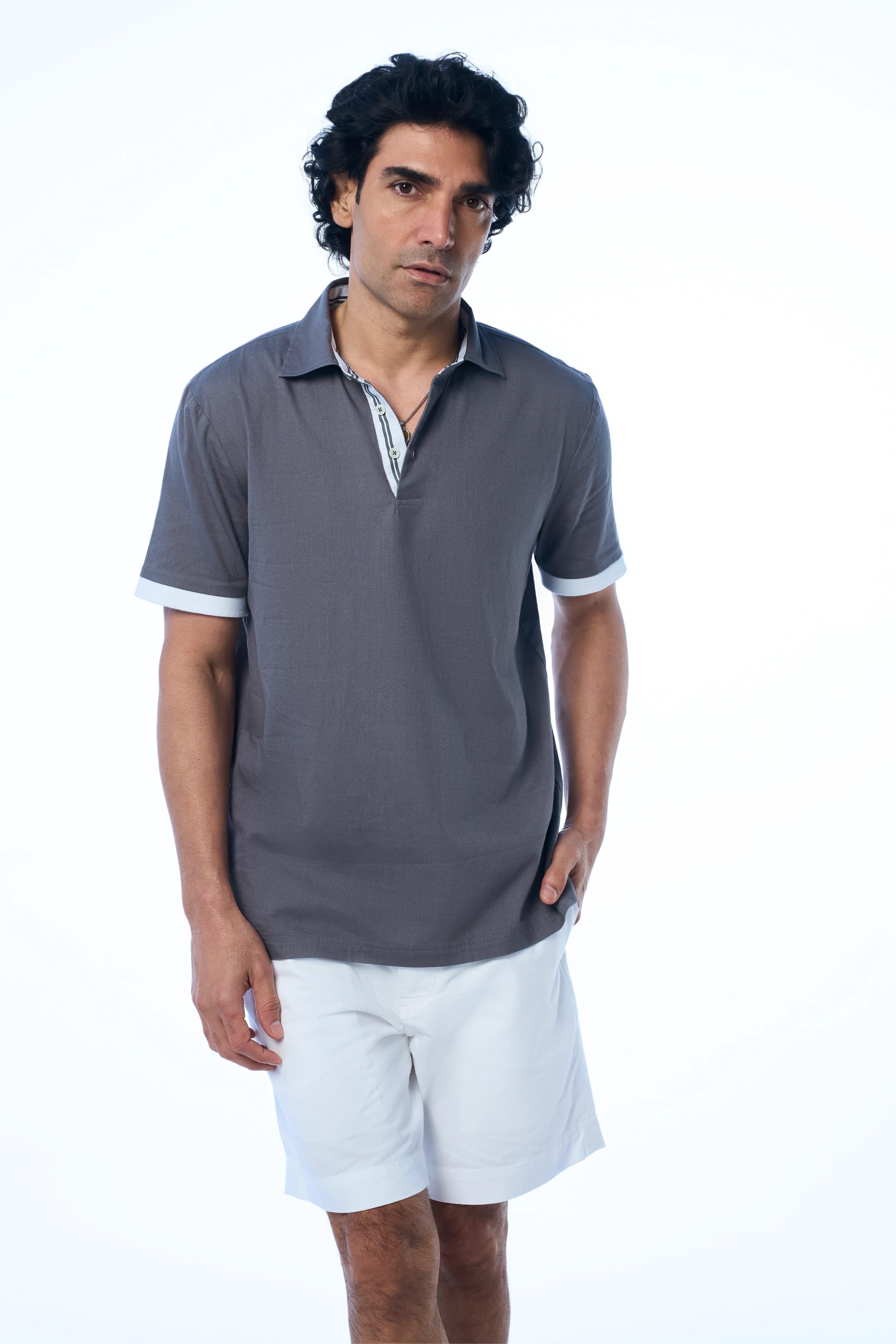 Men's 100% Khadi Cotton Roger Khadi Club Polo Tee – Smart Fit | Titanium