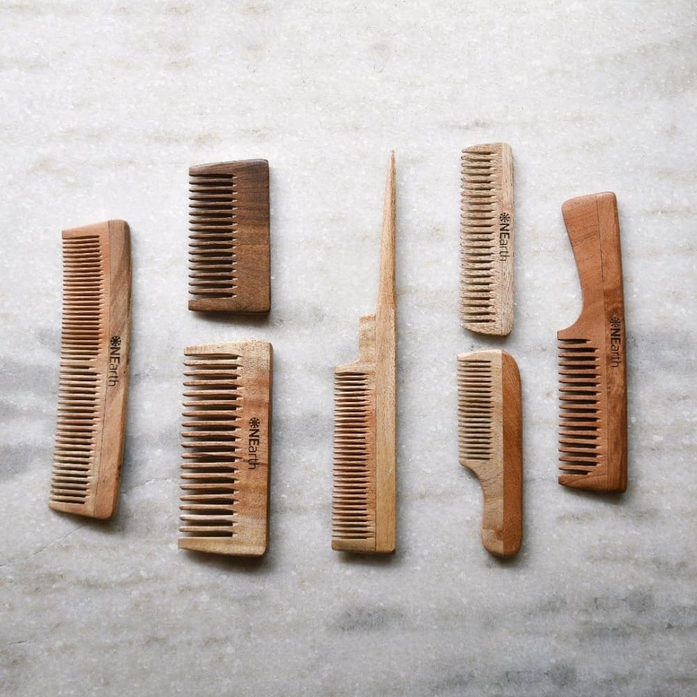 Organic Neem Wood Comb Set – Pack of 7 Natural Reclaimed Wooden Hair Combs