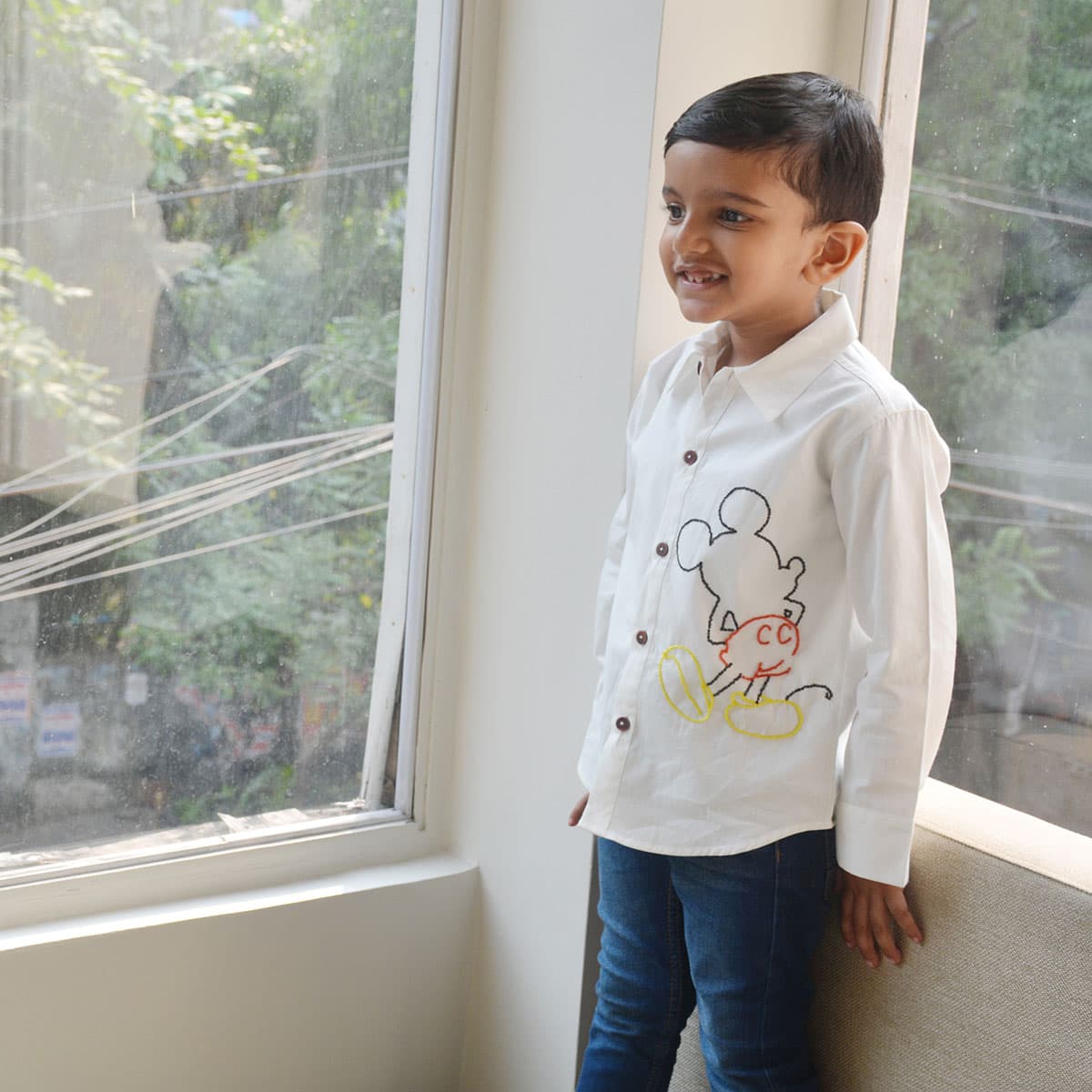 Mouse Embellished Cotton Shirt – White Casual Wear