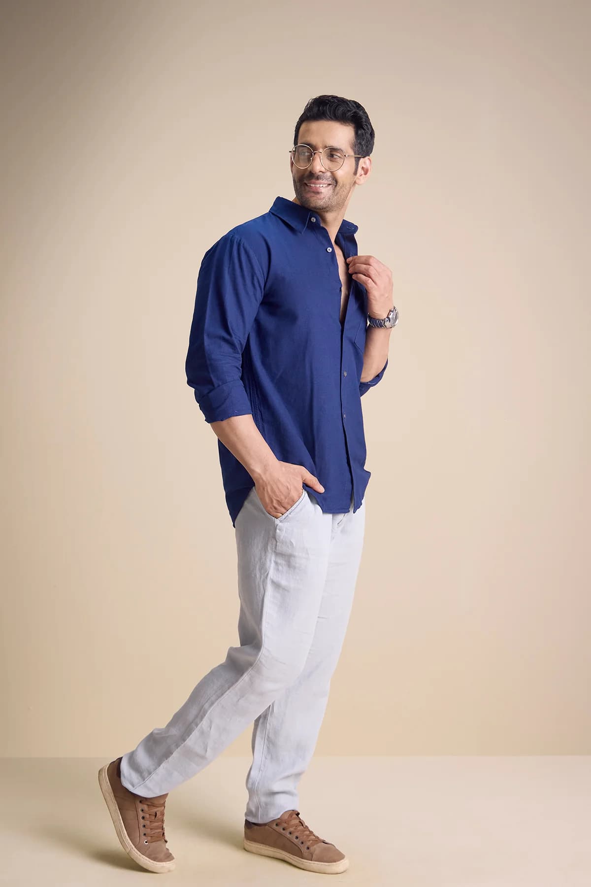 Men's 100% Organic Cotton Silva Long Sleeve Town Collar Shirt | Blue