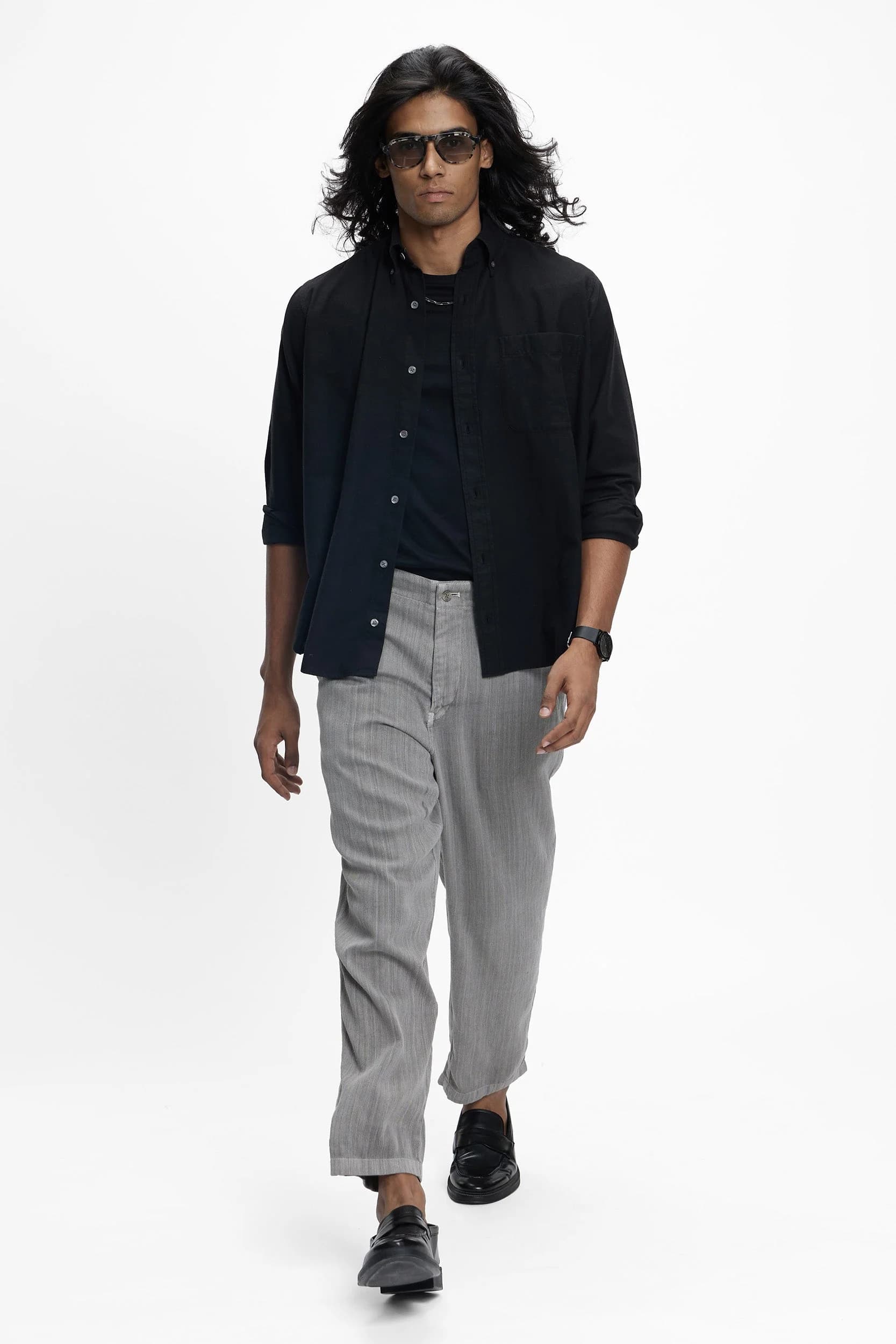 Men's 100% Organic Khadi Oxford Cotton Zama Button-down Shirt – Easy Fit | Black