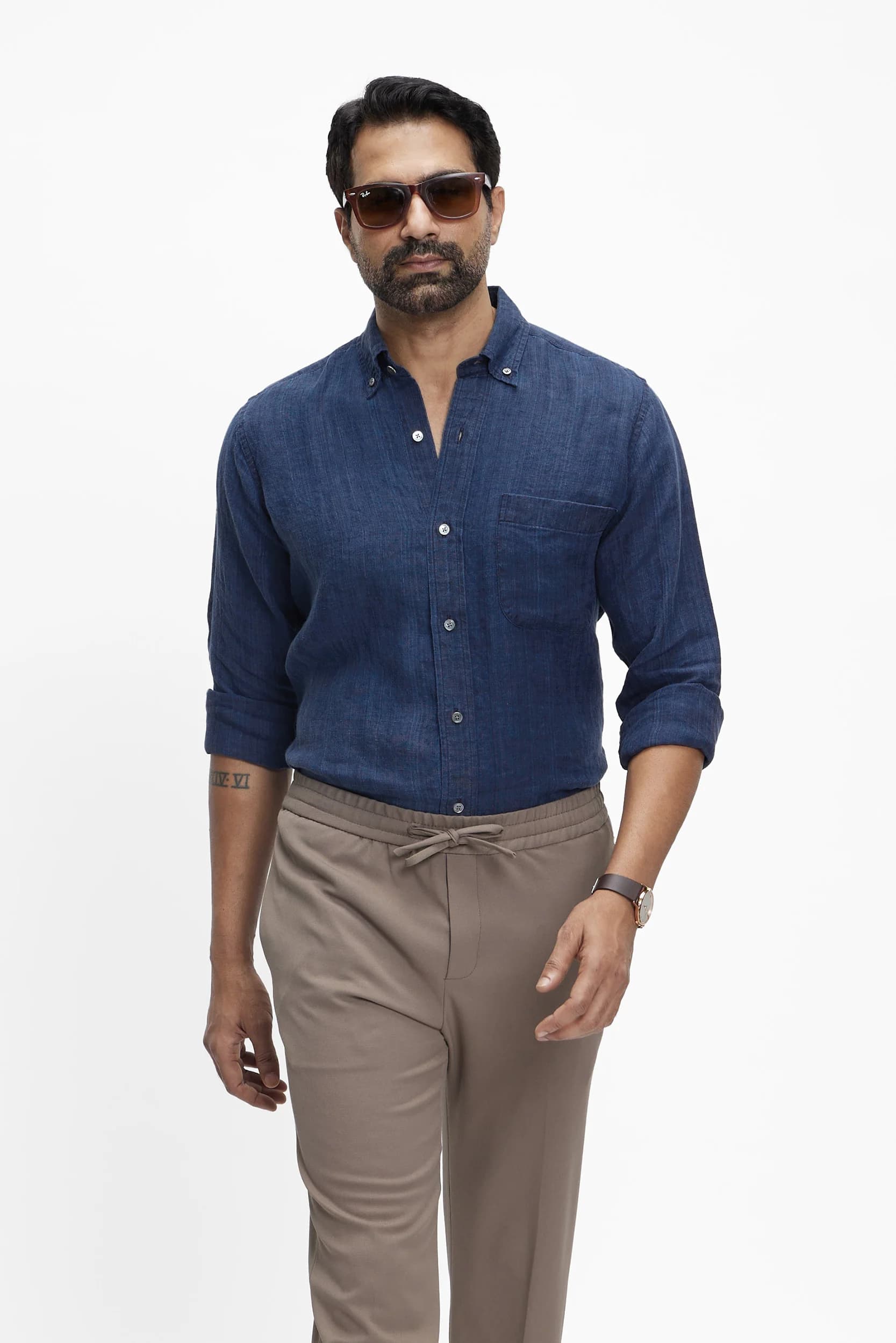 Men's 100% Indigo Linen Zama Button-down Shirt Formal – Easy Fit | Eclipse Blue