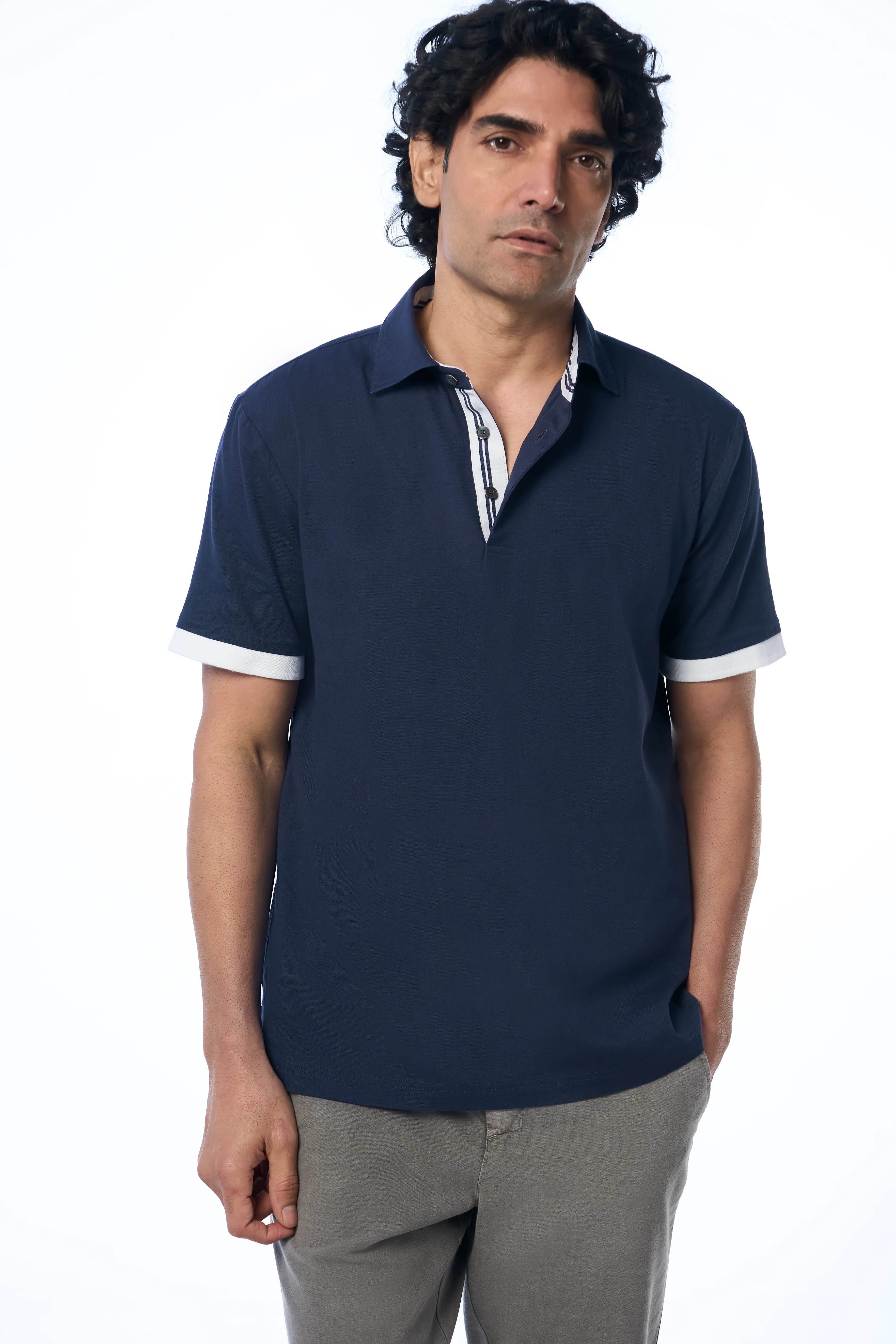 Men's 100% Khadi Cotton Roger Khadi Club Polo Tee – Smart Fit | Sunset Navy